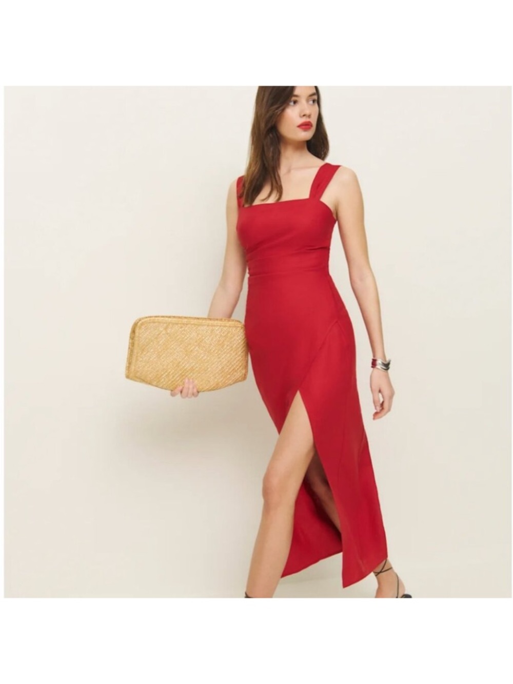 Reformation Women Sundress Red Sweetheart Linen Mid-Calf Sleeveless Size 4